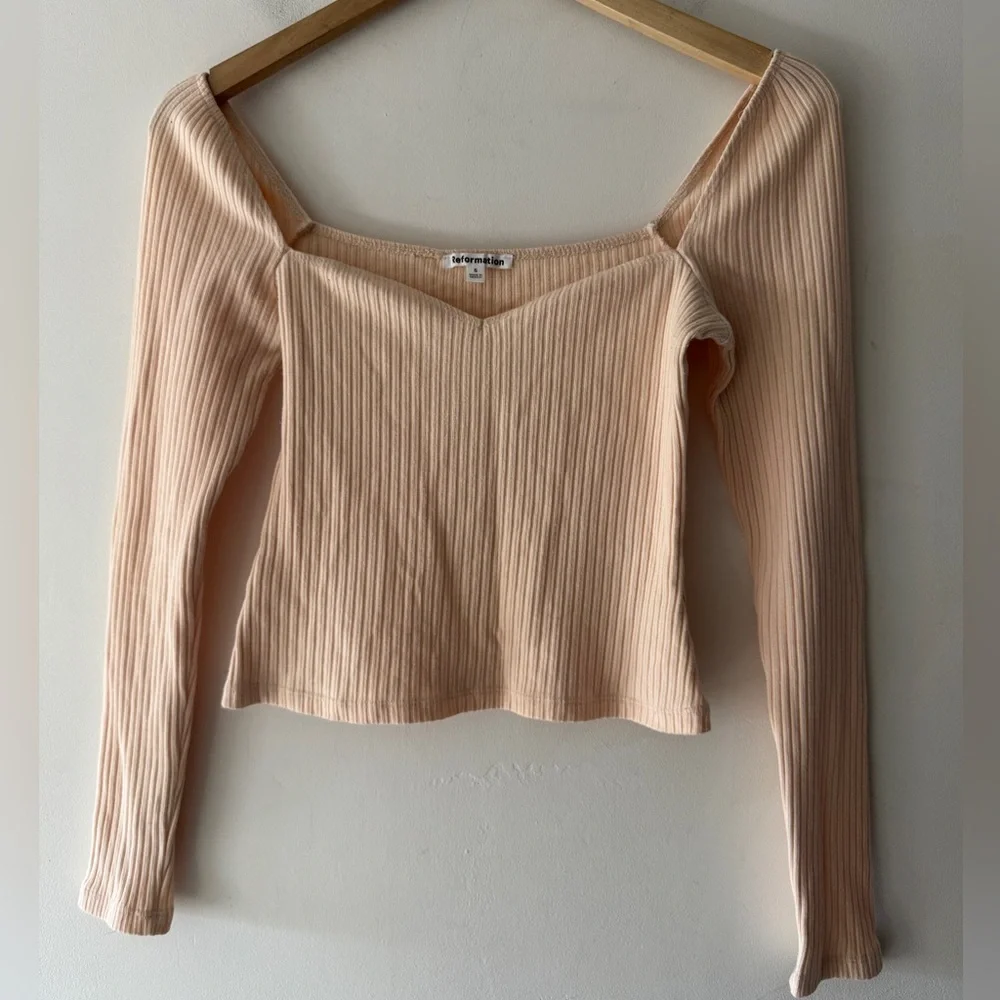 Reformation Peachy Cream October Knit Ribbed Top Sweetheart Neckline